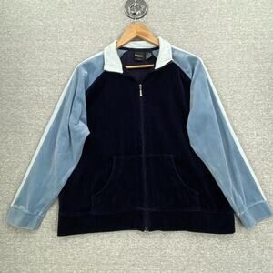 Vintage Erika Sport Jacket Womens Large Blue Velour Y2K 90s Track Full Zip Up